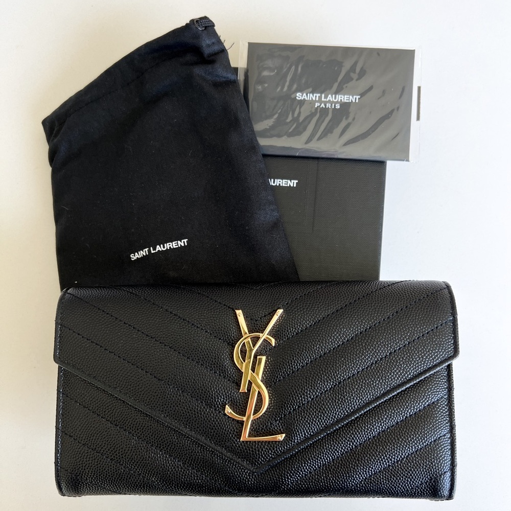 YSL Saint Laurent Large Grain de Poudre Large Leather Flap Wallet - Picture 2 of 9